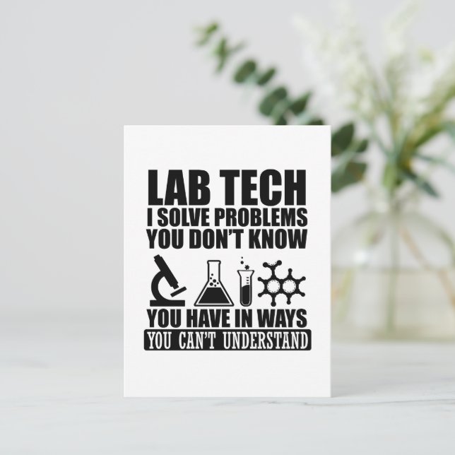 Funny lab tech quotes laboratory technician humour postcard (Standing Front)