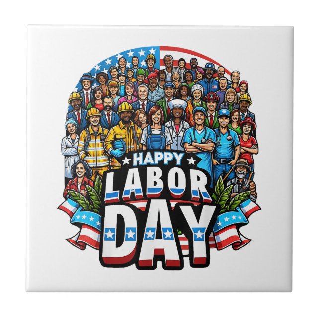Funny Labour Day Happy American Labour Day Tile (Front)