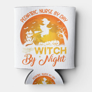Funny Labour Nurse By Day Witch By Night Halloween Can Cooler