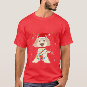 Funny Labradoodle Dog Santa Hat Christmas Lights C T-Shirt