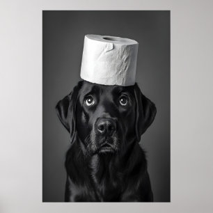 Funny Labrador Bathroom Print, Toilet Paper Hat Poster