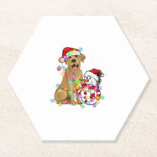 Funny Labrador Dog Christmas Tee Snowman Xmas Ligh Paper Coaster