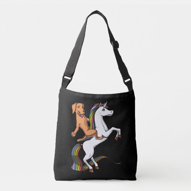 Funny Labrador Retriever Dog Riding Unicorn Crossbody Bag (Front)