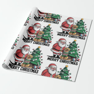Funny Labrador Retriever Dog with Santa Claus Art  Wrapping Paper