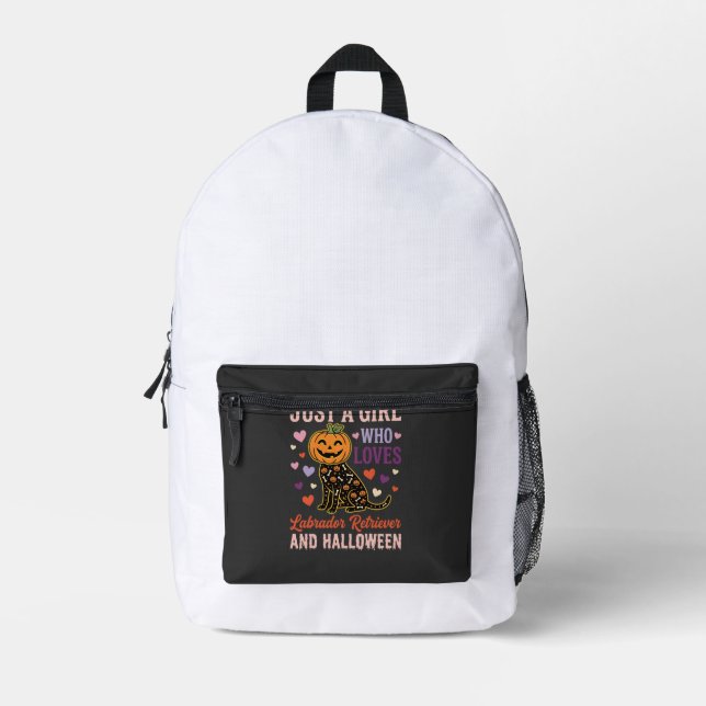 Funny Labrador Retriever Halloween Pumpkin Dog Printed Backpack (Front)