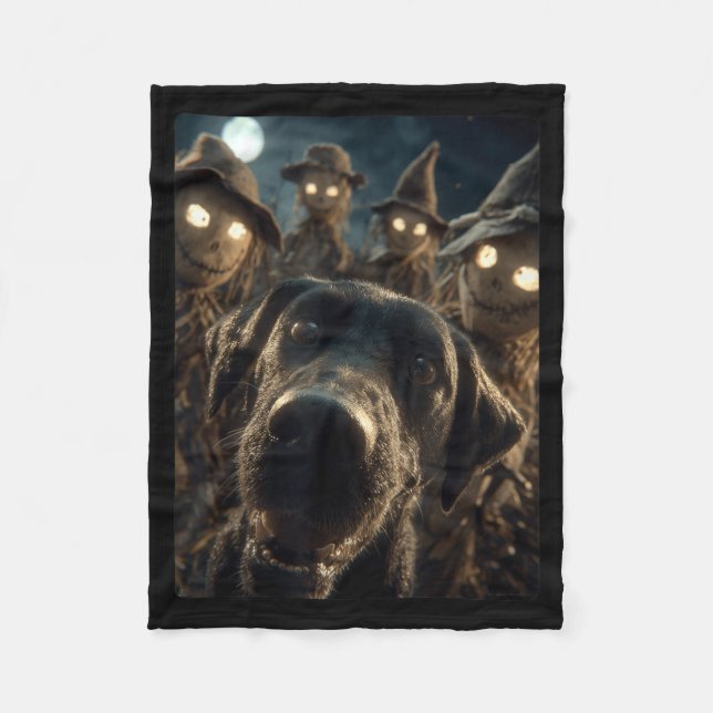 Funny Labrador Selfie With Scarecrows Spooky Fleece Blanket (Front)