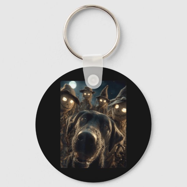 Funny Labrador Selfie With Scarecrows Spooky Key Ring (Front)