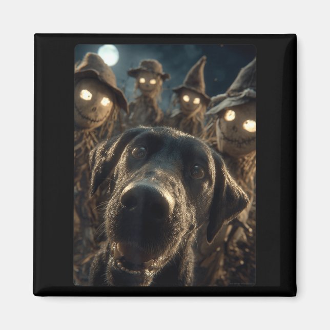Funny Labrador Selfie With Scarecrows Spooky Magnet (Front)