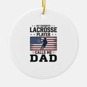 Funny Lacrosse Dad American Flag Vintage Shirt Des Ceramic Tree Decoration