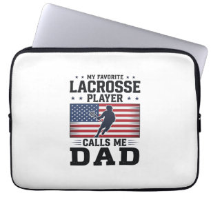 Funny Lacrosse Dad American Flag Vintage Shirt Des Laptop Sleeve