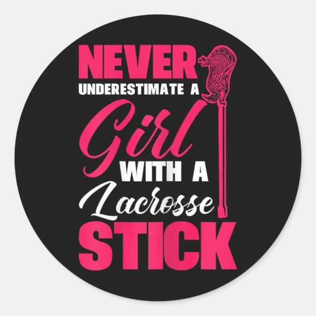 Funny Lacrosse Player A Girl With A Lacrosse Stick Classic Round Sticker (Front)