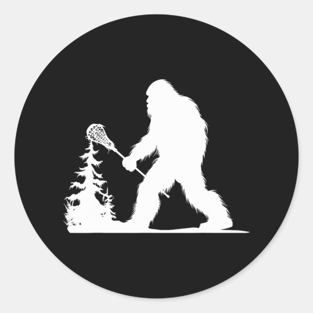 Funny Lacrosse Sasquatch Lax Bigfoot  Classic Round Sticker (Front)