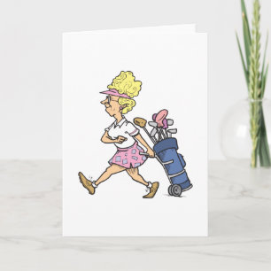 funny lady golfer cartoon graphic card