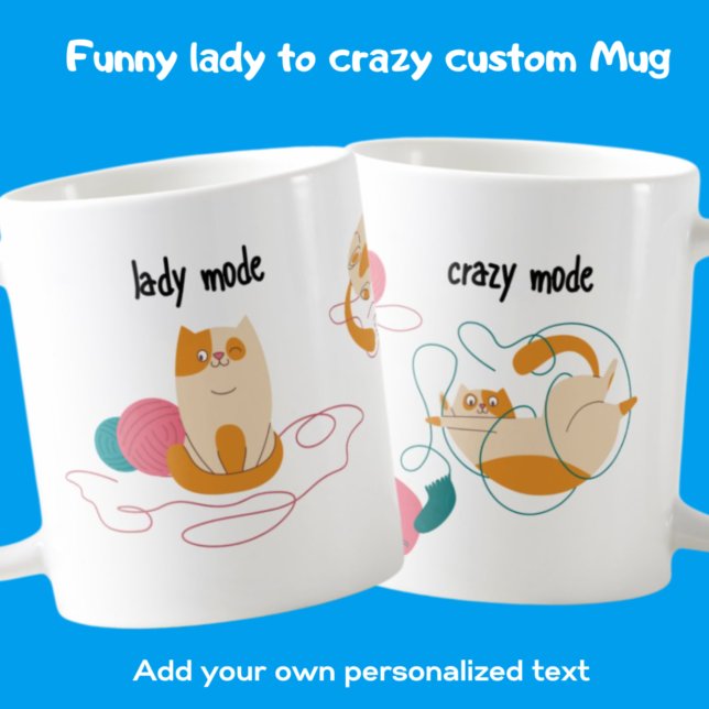 Funny Lady Mode Crazy Mode Cat Girl Power Kniting Coffee Mug (Creator Uploaded)