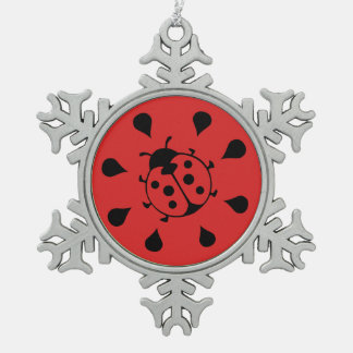Funny Ladybug and Watermelon Snowflake Pewter Christmas Ornament