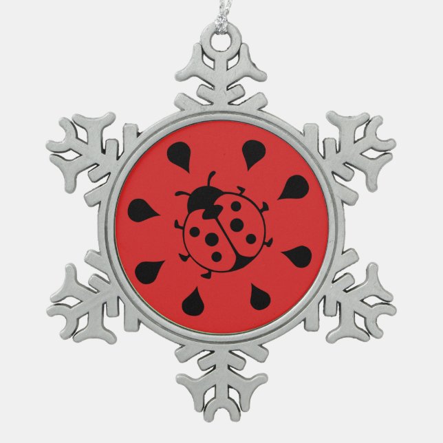 Funny Ladybug and Watermelon Snowflake Pewter Christmas Ornament (Front)