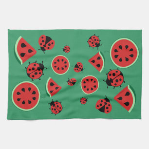 Funny Ladybug and Watermelon Tea Towel