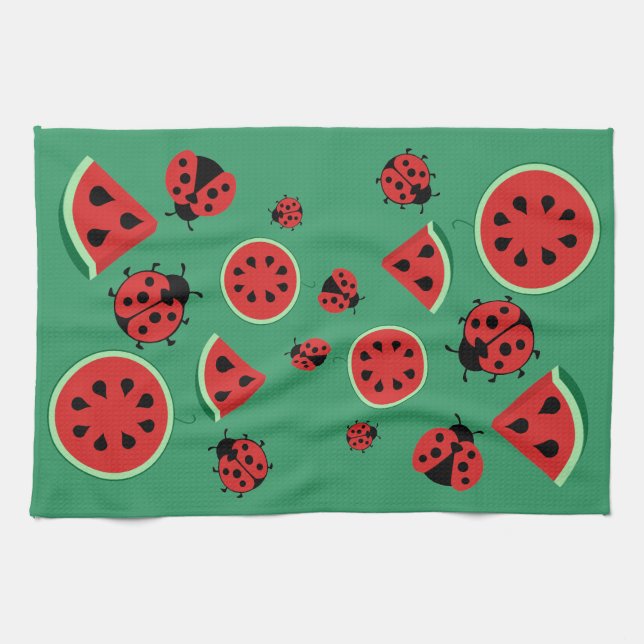 Funny Ladybug and Watermelon Tea Towel (Horizontal)