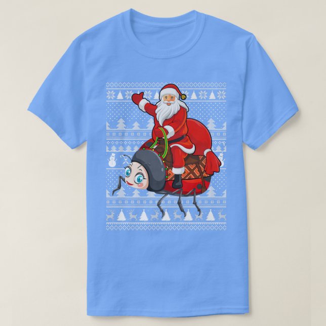 Funny Ladybug Lover Santa Riding Ladybug Ugly Chri T-Shirt (Design Front)