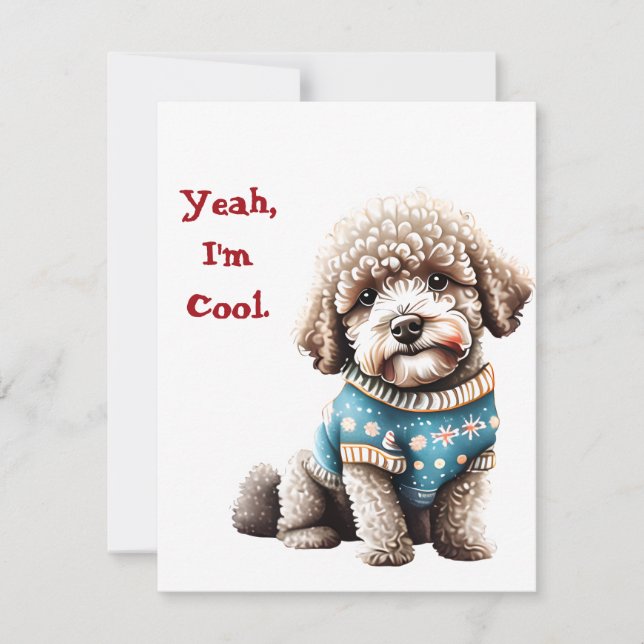 Funny Lagotto Romagnolo in Christmas Sweater Holiday Card (Front)