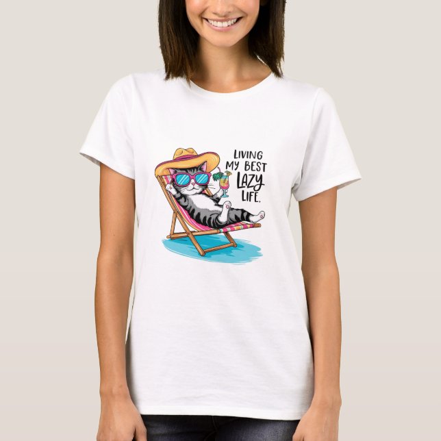 Funny Laid-Back Cat Design  T-Shirt (Front)