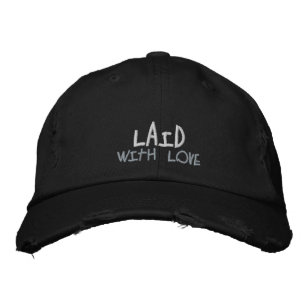 Funny Laid With Love Chicken Quote Black Purple Embroidered Hat