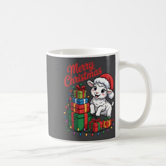Funny Lamb Santa Hat Animals Lovers Ugly Christmas Coffee Mug (Right)