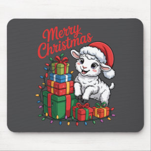 Funny Lamb Santa Hat Animals Lovers Ugly Christmas Mouse Mat