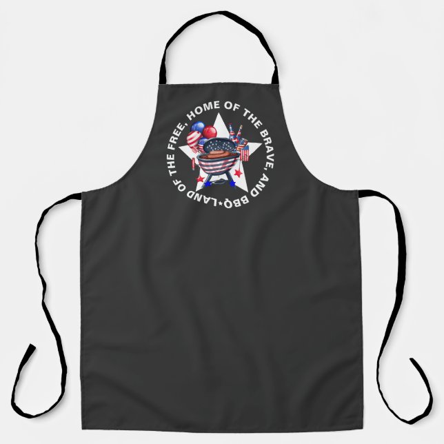 Funny Land of the Free Festive USA BBQ Grill  Apron (Front)