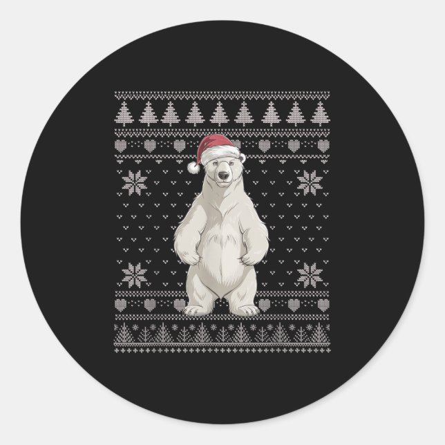 Funny Lar Bear Ugly Christmas Sweater Santa Xmas P Classic Round Sticker (Front)