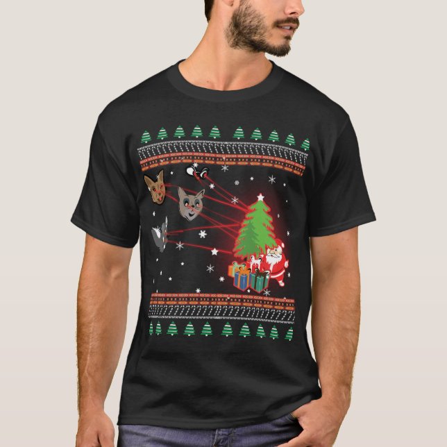 Funny Laser Eyes Cat Ugly Christmas Lights Sweater (Front)