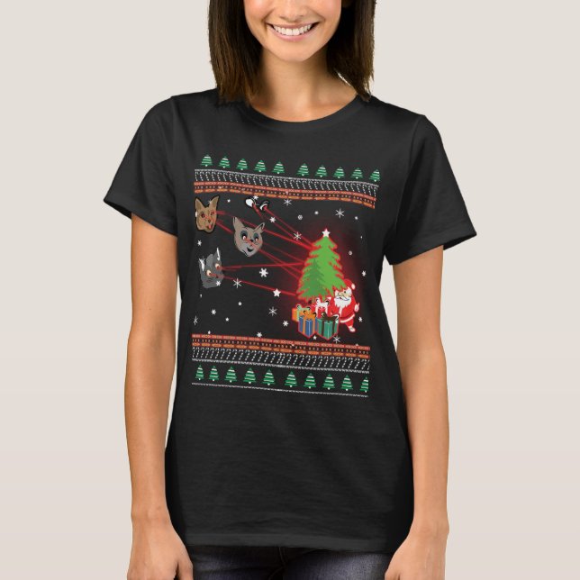 Funny Laser Eyes Cat Ugly Christmas Lights Sweater (Front)