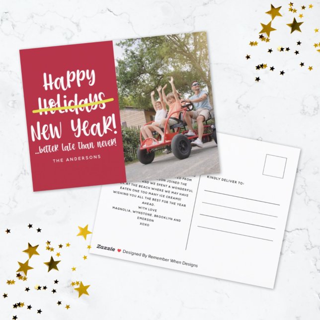 Funny Late Happy New Year Photo  Holiday Postcard (Creator Uploaded)