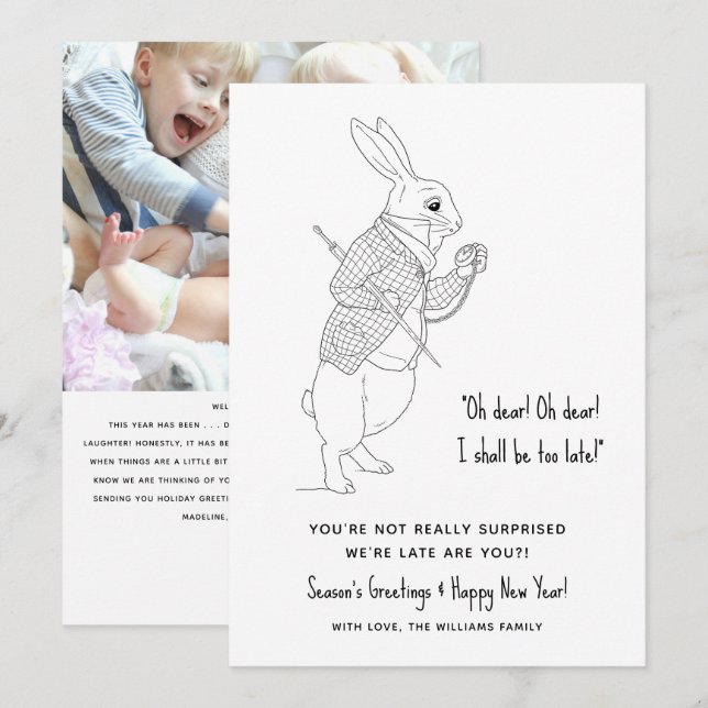 Funny Late Photo Happy New Year Holiday Card (Front/Back)