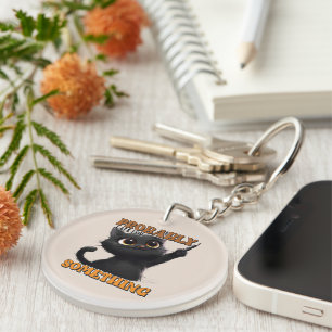 Funny late word art cat key ring