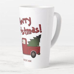 Funny latte mug with red truck and Christmas tree