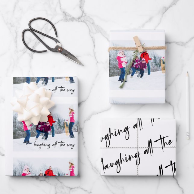 Funny Laughing All The Way Family Photo  Wrapping Paper Sheet (Front)