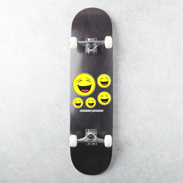 Funny Laughing Emoji Yellow Faces Add Name 8" (Skateboard)