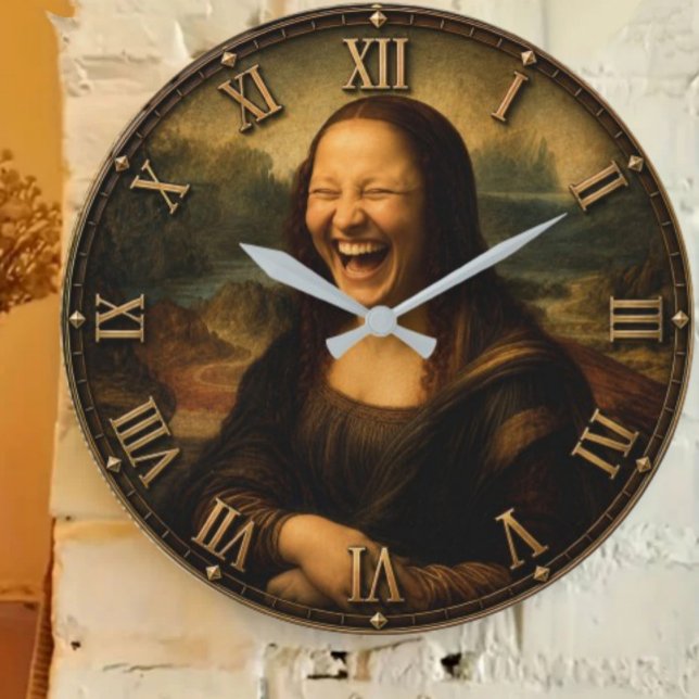 Funny Laughing Mona Lisa Hilarious Renaissance Art Large Clock (Creator Uploaded)