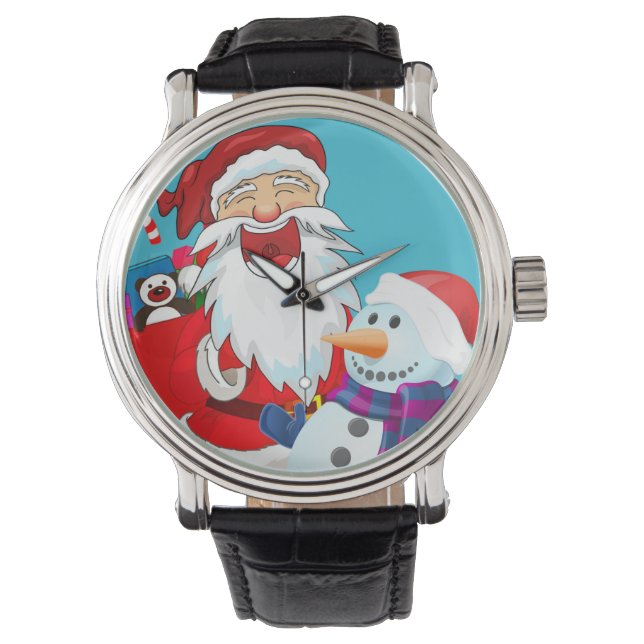 Funny Laughing Santa Claus and Snowman Christmas Watch (Front)