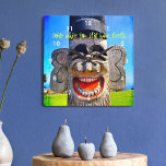 Funny laughing wood totem face photo smile quote square wall clock<br><div class="desc">Who can resist a laughing face like this? Remember to “smile while you still have teeth” as you check out the time on this quirky, colorful character, photography wall clock. Makes a great gift for someone special! You can easily personalize this photography wall clock plus I also offer customization on...</div>