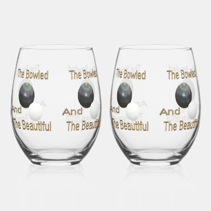 Funny Lawn Bowls Bowled Beautiful, Drinkware Set Stemless Wine Glass