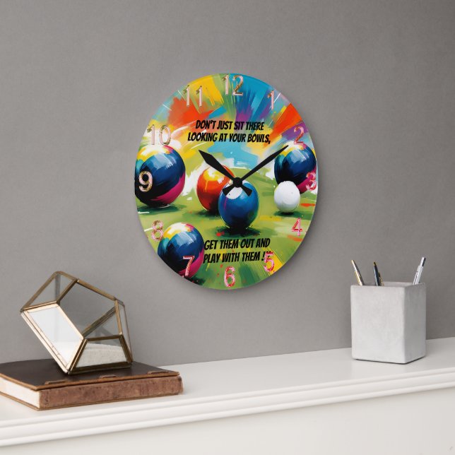 Funny Lawn Bowls Colour Splash,  Large Clock (Office)