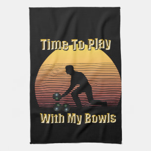Funny Lawn Bowls Play Time, Tea Towel