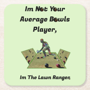 Funny Lawn Bowls Ranger,  Square Paper Coaster