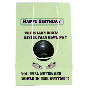 Funny Lawn Bowls Versus Bowling, Birthday Medium Gift Bag