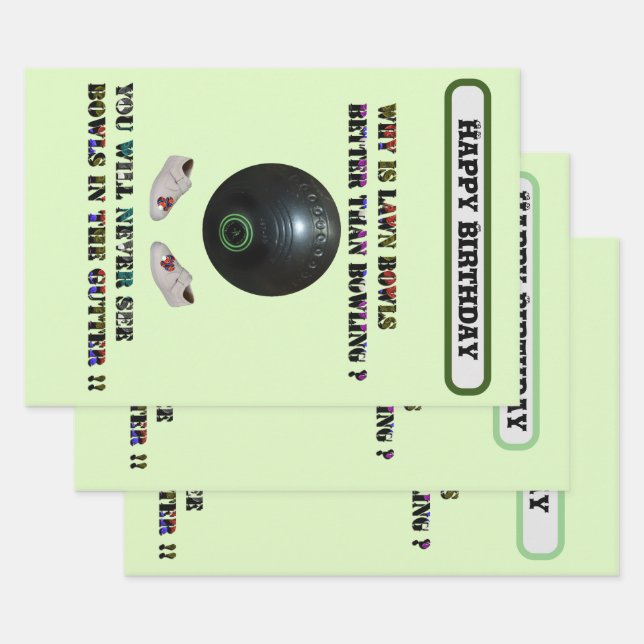 Funny Lawn Bowls Versus Bowling, Birthday Wrapping Paper Sheet (Set)