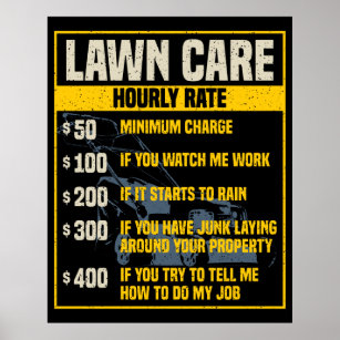 Funny Lawn Care Rates Garden Maintenance Gag Poster