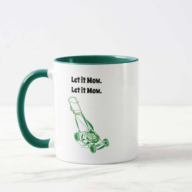 Funny Lawn Mower Cartoon – Let It Mow Design Mug (Left)