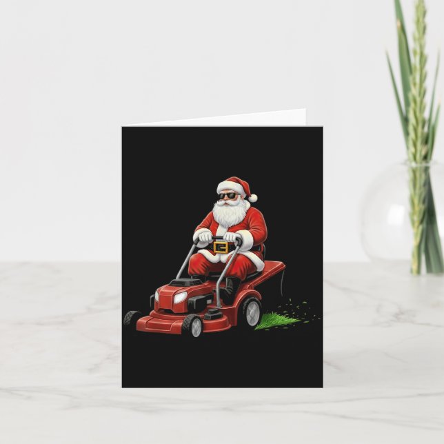 Funny Lawn Mower Santa Christmas Graphic Mowing La Card (Front)